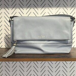 Kate Spade New York Foldover Leather Shoulder Bag With Tassel Accent Light Blue